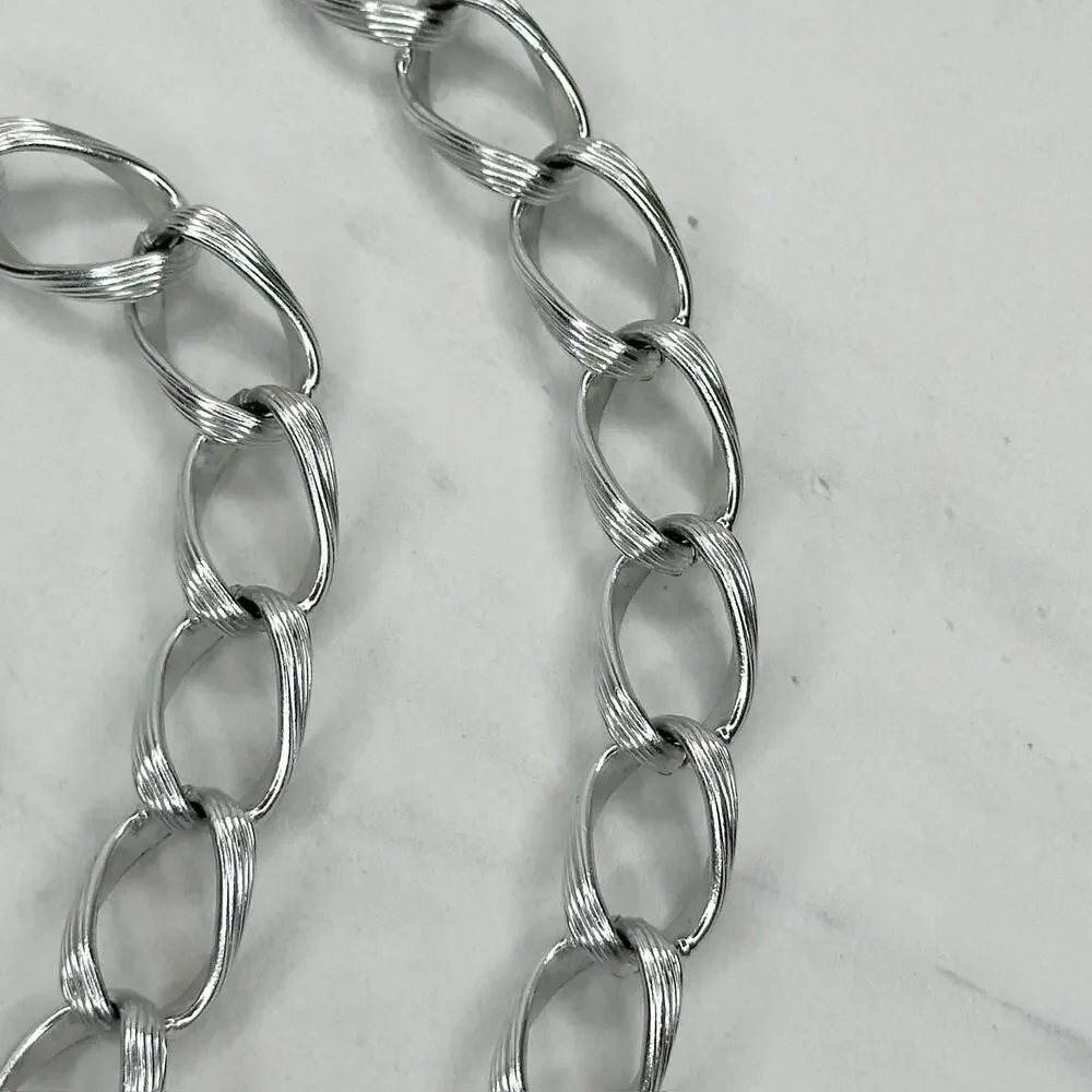 Chunky Textured Silver Tone Metal Chain Link Belt Size XS Small S